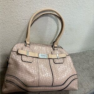 Guess Tan Satchel with Logo Pattern